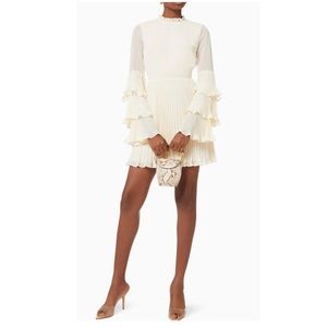 Fame and Partners Ivory Ruffle Trim & Pleated Romantic Mini Dress